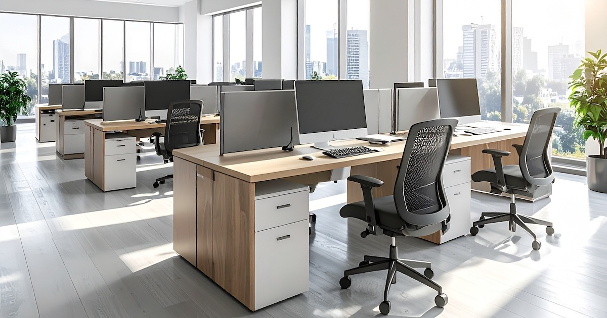 The open floorplan of a newly relocated office.